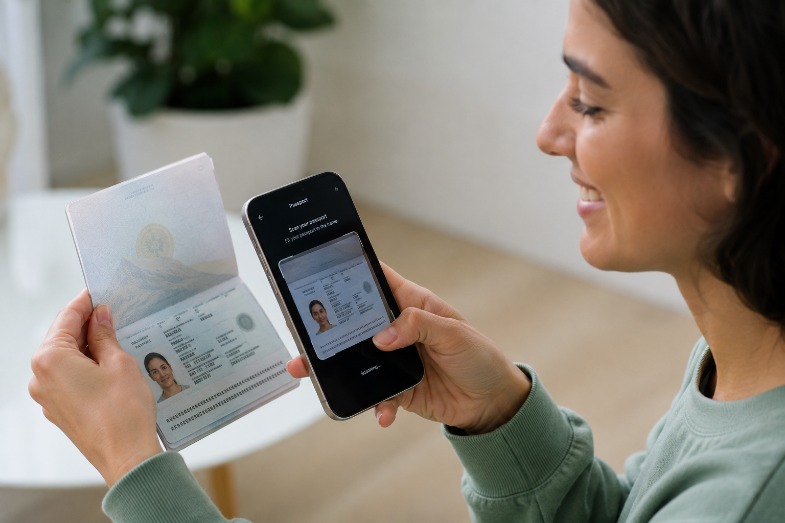 Guest scanning their passport with a phone